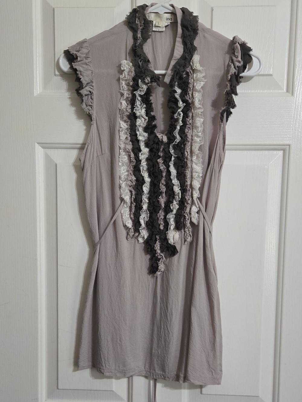 Women’s Ruffled Grey Sleeveless Top